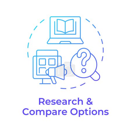 Research and compare options blue gradient concept icon. Library management systems. Round shape line illustration. Abstract idea. Graphic design. Easy to use in infographic, blog post