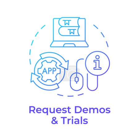 Illustration for Request demos and trials blue gradient concept icon. Book preview, user experiences. Round shape line illustration. Abstract idea. Graphic design. Easy to use in infographic, blog post - Royalty Free Image