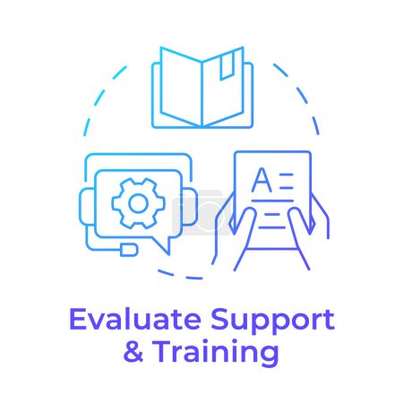 Illustration for Evaluate support and training blue gradient concept icon. Skill development, professional growth. Round shape line illustration. Abstract idea. Graphic design. Easy to use in infographic, blog post - Royalty Free Image