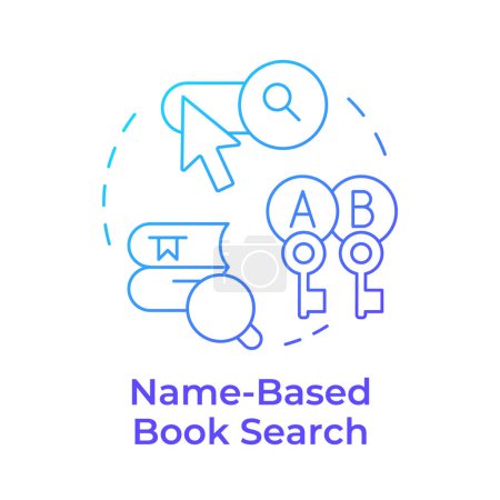 Ilustración de Nombre basado en el icono del concepto de gradiente azul de búsqueda de libros. Acceso a la literatura, barra de búsqueda. Ilustración de línea de forma redonda. Una idea abstracta. Diseño gráfico. Fácil de usar en infografía, entrada de blog - Imagen libre de derechos
