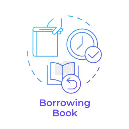 Book borrowing blue gradient concept icon. Lending services, resource sharing. Reading culture. Round shape line illustration. Abstract idea. Graphic design. Easy to use in infographic, blog post