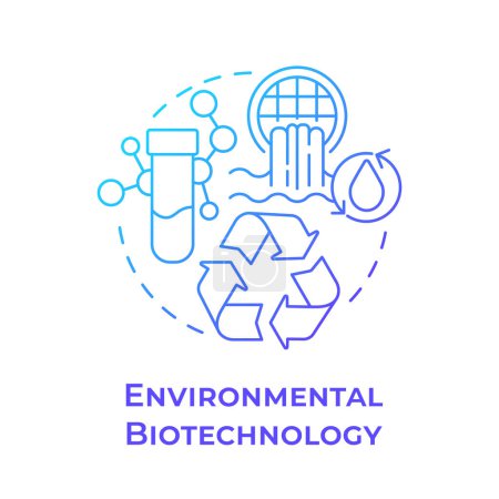 Icono de concepto de gradiente azul biotecnología ambiental. Tratamiento de aguas residuales. Biorremediación. Reciclaje de residuos. Ilustración de línea de forma redonda. Una idea abstracta. Diseño gráfico. Fácil de usar en presentación