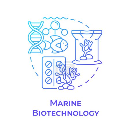 Das blaue Gradientenkonzept der Meeresbiotechnologie. Aquakultur. Meeresorganismen für Pharmazeutika. Abbildung der runden Formlinie. Abstrakte Idee. Grafikdesign. Einfach in der Präsentation zu bedienen