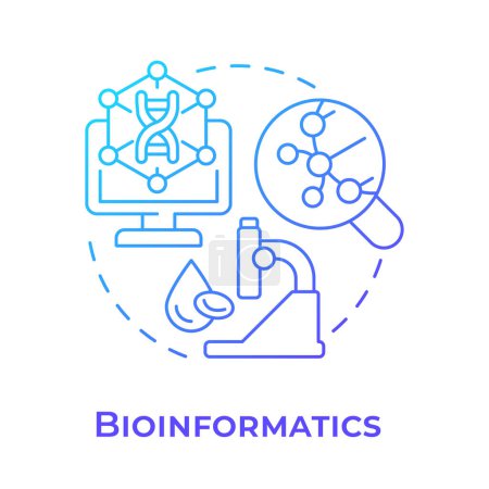Bioinformatics blue gradient concept icon. Software for analysing biological data. DNA analysis. Round shape line illustration. Abstract idea. Graphic design. Easy to use in presentation