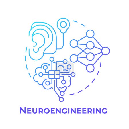 Icono concepto de gradiente azul de neuroingeniería. Ingeniería biomédica. Investigación del sistema neuronal. Ilustración de línea de forma redonda. Una idea abstracta. Diseño gráfico. Fácil de usar en presentación