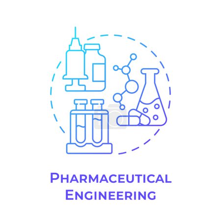 Das Symbol für das blaue Gradienten-Konzept der Pharmaindustrie. Medizinische Chemie. Laborgeräte. Abbildung der runden Formlinie. Abstrakte Idee. Grafikdesign. Einfach in der Präsentation zu bedienen
