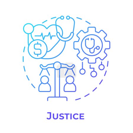 Illustration for Justice blue gradient concept icon. Principle of bioethics. Equality in healthcare industry. Round shape line illustration. Abstract idea. Graphic design. Easy to use in presentation - Royalty Free Image