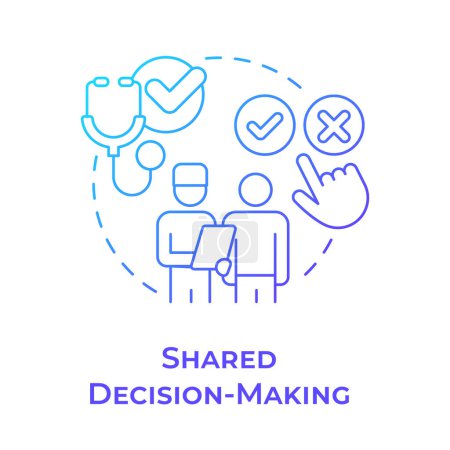 Illustration for Shared decision-making blue gradient concept icon. Doctor patient relationship. Bioethics. Treatment consent. Round shape line illustration. Abstract idea. Graphic design. Easy to use in presentation - Royalty Free Image