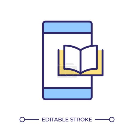 Mobile book collection RGB color icon. E-book reading, digital materials. Portable device, textbook reading. Isolated vector illustration. Simple filled line drawing. Editable stroke