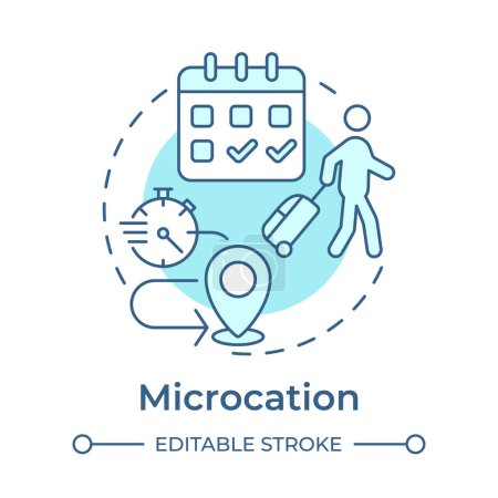 Microcation soft blue concept icon. Travel trend. Short vacation. Weekend trip. Travel schedule. Round shape line illustration. Abstract idea. Graphic design. Easy to use in blog post
