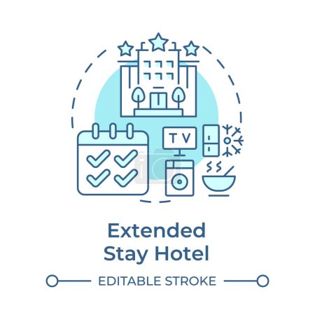 Extended stay hotel soft blue concept icon. Long term accommodation. Travel trend. Hotel booking. Round shape line illustration. Abstract idea. Graphic design. Easy to use in blog post