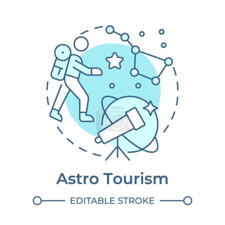 Astro tourism soft blue concept icon. Night sky exploration. Stargazing. Niche travel. Science tourism. Round shape line illustration. Abstract idea. Graphic design. Easy to use in blog post