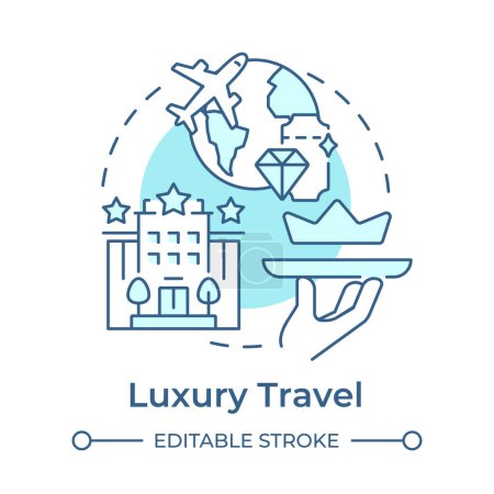 Luxury travel soft blue concept icon. Exclusive trip. First class plane. VIP travel. Niche tourism. Round shape line illustration. Abstract idea. Graphic design. Easy to use in blog post
