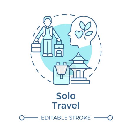 Solo travel soft blue concept icon. Self-discovery and introspection. Single traveler. Tourism trend. Round shape line illustration. Abstract idea. Graphic design. Easy to use in blog post