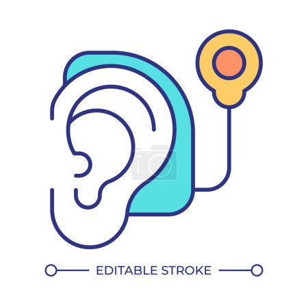 Hearing aid device RGB color icon. Auditory assistance. Hearing impairment solutions. Assistive listening device. Isolated vector illustration. Simple filled line drawing. Editable stroke