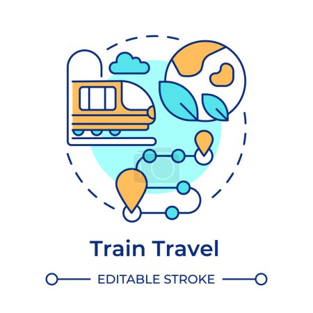 Train travel multi color concept icon. Environmental trip. Public transport. Tourism trend. Train route. Round shape line illustration. Abstract idea. Graphic design. Easy to use in blog post