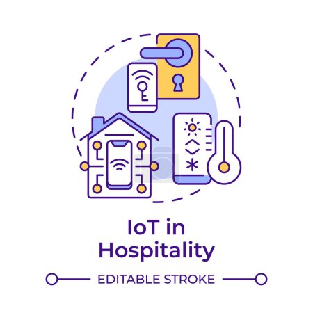 IoT in hospitality multi color concept icon. Smart hotel. Technology integration in travelling. Round shape line illustration. Abstract idea. Graphic design. Easy to use in blog post