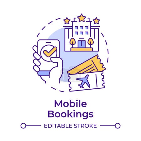 Mobile bookings multi color concept icon. Online reservation. Technology integration in travelling. Round shape line illustration. Abstract idea. Graphic design. Easy to use in application