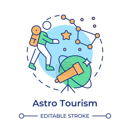 Astro tourism multi color concept icon. Night sky exploration. Stargazing. Niche travel. Science tourism. Round shape line illustration. Abstract idea. Graphic design. Easy to use in blog post