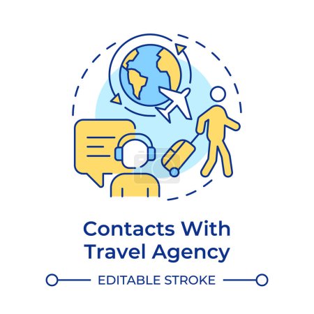 Illustration for Contact with travel agency multi color concept icon. Customer support service. Travel consultant. Round shape line illustration. Abstract idea. Graphic design. Easy to use in application - Royalty Free Image