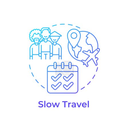 Illustration for Slow travel blue gradient concept icon. Trend in travelling. Local hospitality. Cultural immersion. Round shape line illustration. Abstract idea. Graphic design. Easy to use in blog post - Royalty Free Image