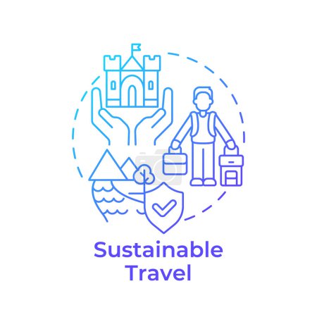 Illustration for Sustainable travel blue gradient concept icon. Responsible tourism. Mindful travel. Nature preservation. Round shape line illustration. Abstract idea. Graphic design. Easy to use in blog post - Royalty Free Image