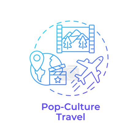Pop-culture travel blue gradient concept icon. Tourism trend. Movie set locations. Famous landmarks. Round shape line illustration. Abstract idea. Graphic design. Easy to use in blog post