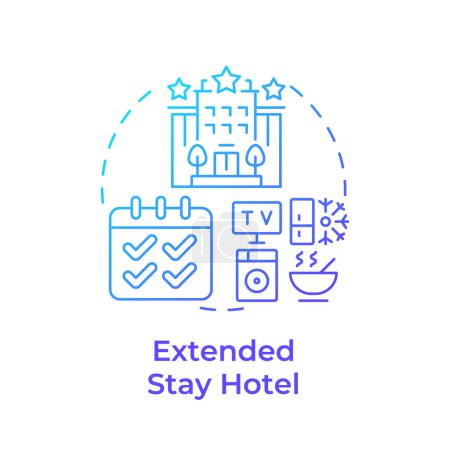 Extended stay hotel blue gradient concept icon. Langfristige Unterbringung. Reisetrend. Hotelbuchung. Abbildung der runden Formlinie. Abstrakte Idee. Grafikdesign. Einfach zu bedienen in Blog-Post