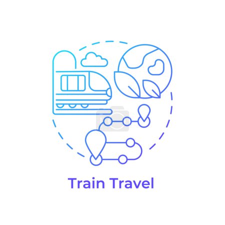 Train travel blue gradient concept icon. Environmental trip. Public transport. Tourism trend. Train route. Round shape line illustration. Abstract idea. Graphic design. Easy to use in blog post