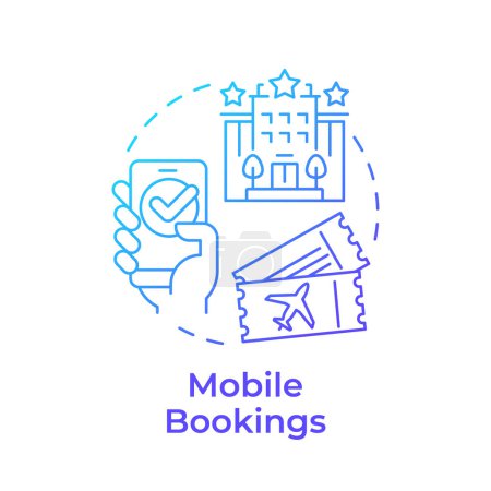 Mobile bookings blue gradient concept icon. Online reservation. Technology integration in travelling. Round shape line illustration. Abstract idea. Graphic design. Easy to use in application