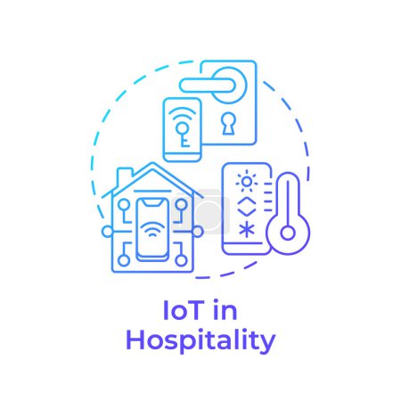 IoT in Gastfreundschaft blauen Gradienten-Konzept-Symbol. Smart hotel. Technologische Integration auf Reisen. Abbildung der runden Formlinie. Abstrakte Idee. Grafikdesign. Einfach zu bedienen in Blog-Post