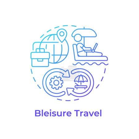 Bleisure travel blue gradient concept icon. Geschäftsreisen und Freizeitaktivitäten. Digitaler Nomade. Nischentourismus. Abbildung der runden Formlinie. Abstrakte Idee. Grafikdesign. Einfach zu bedienen in Blog-Post