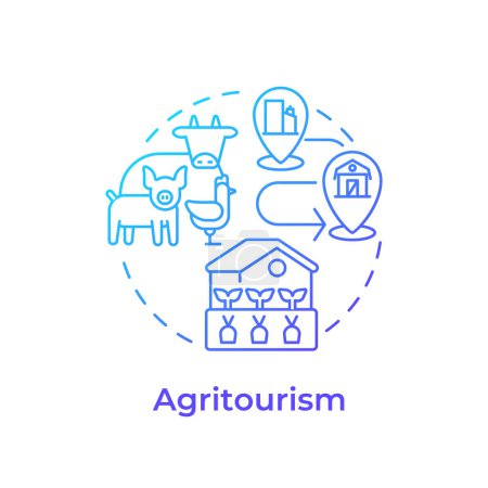 Agritourism blue gradient concept icon. Niche tourism. Rural tourism. Farm activities. Animal husbandry. Round shape line illustration. Abstract idea. Graphic design. Easy to use in blog post