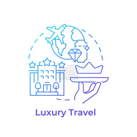 Luxury travel blue gradient concept icon. Exclusive trip. First class plane. VIP travel. Niche tourism. Round shape line illustration. Abstract idea. Graphic design. Easy to use in blog post