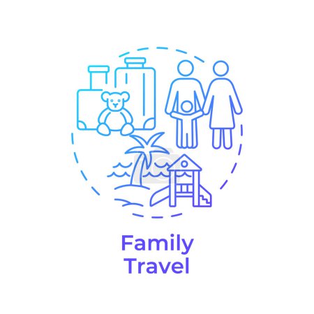 Family travel blue gradient concept icon. Travelling with children. Beach vacation. Leisure trip. Round shape line illustration. Abstract idea. Graphic design. Easy to use in application