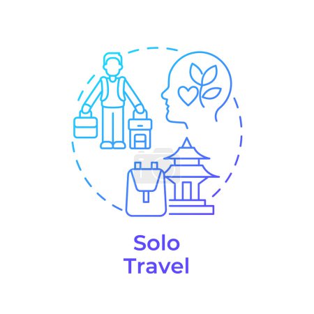 Konzeptsymbol für Solo-Reisen mit blauem Gefälle. Selbstfindung und Selbstbetrachtung. Alleinreisende. Tourismustrend. Abbildung der runden Formlinie. Abstrakte Idee. Grafikdesign. Einfach zu bedienen in Blog-Post