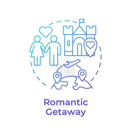 Romantic getaway blue gradient concept icon. Honeymoon destinations. Travel for two. Love trip. Round shape line illustration. Abstract idea. Graphic design. Easy to use in application
