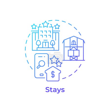 Stays blue gradient concept icon. Travel service. Online booking. Vacation rentals. Hospitality service. Round shape line illustration. Abstract idea. Graphic design. Easy to use in application