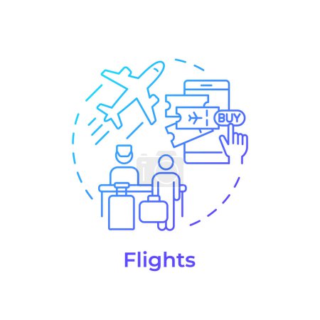 Flüge Blue Gradient Concept Symbol. Reiseservice. Online-Buchung. Tickets kaufen. Flugbuchung. Abbildung der runden Formlinie. Abstrakte Idee. Grafikdesign. Einfache Anwendung in der Anwendung