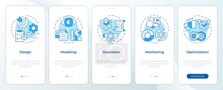 Illustration for Business organization stages blue onboarding mobile app screen. Walkthrough 5 steps editable graphic instructions with linear concepts. UI, UX, GUI template. Montserrat SemiBold, Regular fonts used - Royalty Free Image