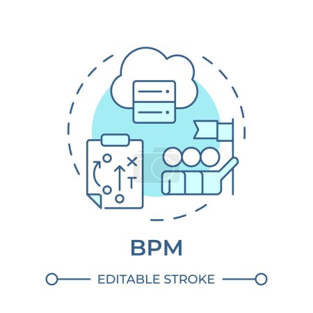 Illustration for BPM tool soft blue concept icon. Administration resources, workflow management. Teamwork organization. Round shape line illustration. Abstract idea. Graphic design. Easy to use in infographic, article - Royalty Free Image