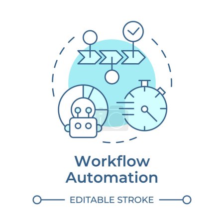 Workflow automation soft blue concept icon. Artificial intelligence. Business processes optimization. Round shape line illustration. Abstract idea. Graphic design. Easy to use in infographic