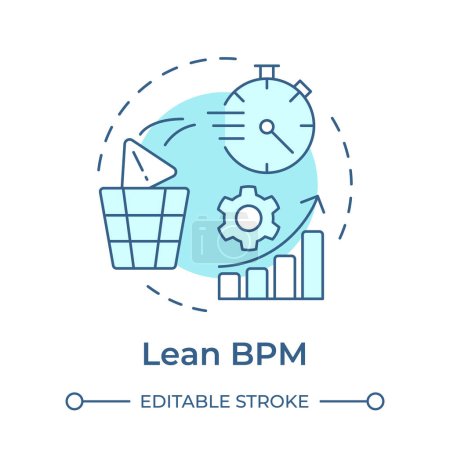 Lean BPM soft blue concept icon. Workflow streamline. Cost saving, downtime reduce. Round shape line illustration. Abstract idea. Graphic design. Easy to use in infographic, article