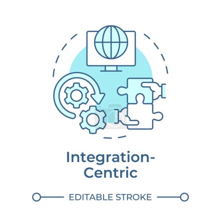 Illustration for Integration-centric soft blue concept icon. Business processes organization. Teamwork puzzle. Round shape line illustration. Abstract idea. Graphic design. Easy to use in infographic, article - Royalty Free Image