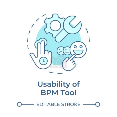 Illustration for BPM tool usability soft blue concept icon. User experience, customer service. Productivity improve. Round shape line illustration. Abstract idea. Graphic design. Easy to use in infographic, article - Royalty Free Image