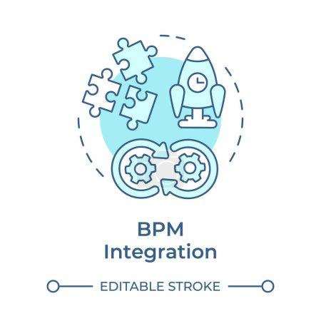 BPM integration soft blue concept icon. Workflow streamline. Operational efficiency. Round shape line illustration. Abstract idea. Graphic design. Easy to use in infographic, article