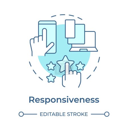 Illustration for Responsiveness soft blue concept icon. Software tools, device compatibility. Customer satisfaction. Round shape line illustration. Abstract idea. Graphic design. Easy to use in infographic, article - Royalty Free Image