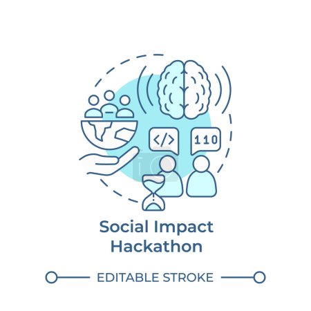 Social impact hackathon soft blue concept icon. Addressing social issues. Community development. Round shape line illustration. Abstract idea. Graphic design. Easy to use in website