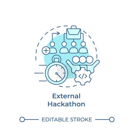 Hackathon externo icono concepto azul suave. Innovación abierta. Evento público. Evento técnico. Ilustración de línea de forma redonda. Una idea abstracta. Diseño gráfico. Fácil de usar en materiales promocionales