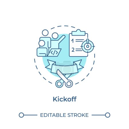 Kickoff soft blue concept icon. Hackathon process structure. Team formation. Opening ceremony. Round shape line illustration. Abstract idea. Graphic design. Easy to use in promotional materials